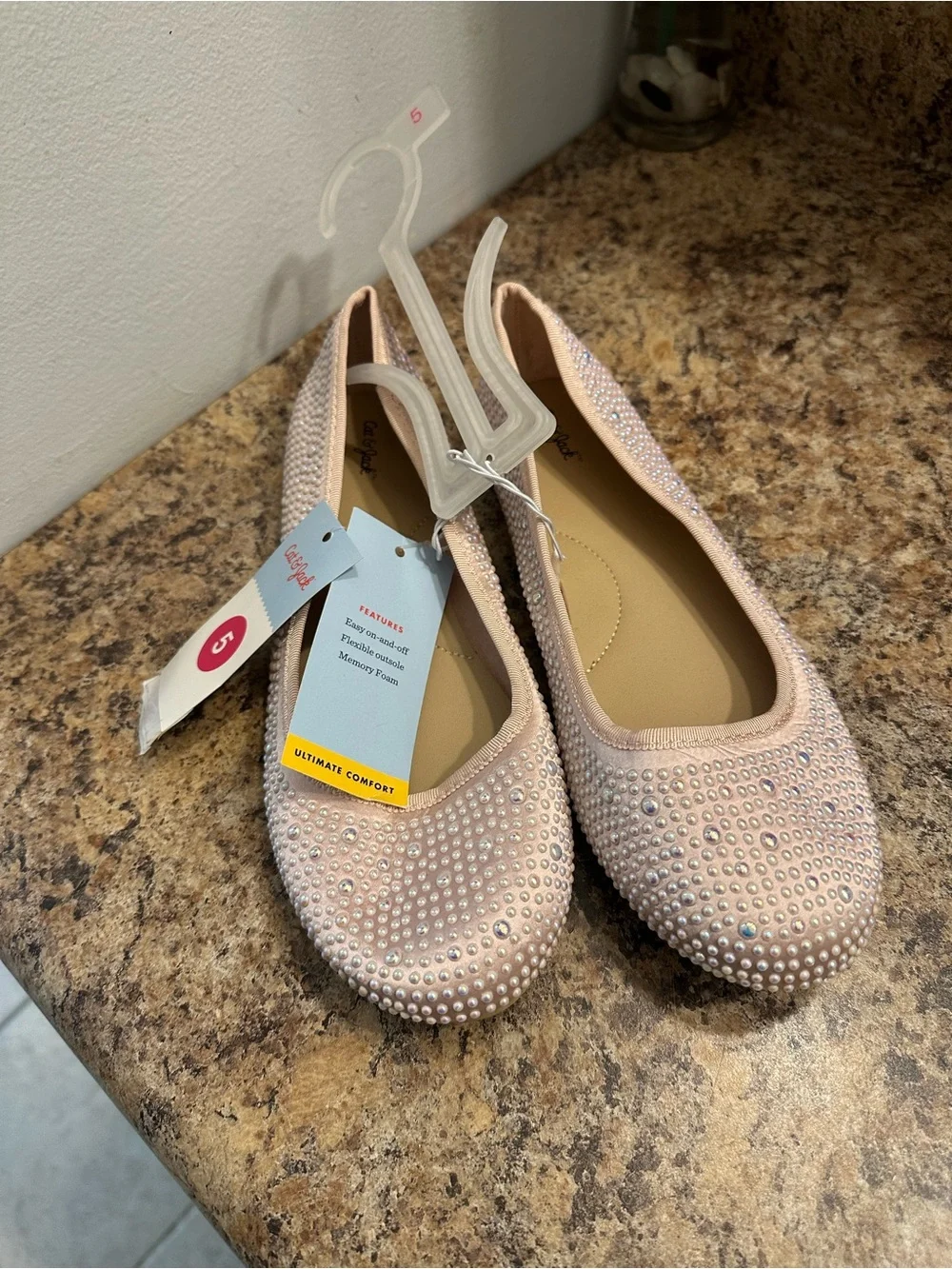 Cat & Jack Pink Crystal-Embellished Ballet Flats